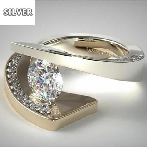 18K Gold Color Rings for Women Luxury Jewelry White Stone Geometric art Ring Pave Boho Ring Anillos De Boda Wholesale Lots Bulk