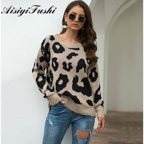 2020 Leopard Sweater Autumn Plus Size Long Sleeve Knitted Sweater Loose Pullover Sweaters Women Jumper Pullovers Loose Femininas