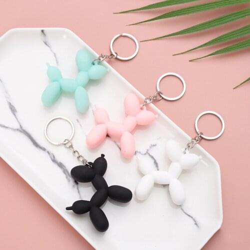 3D Balloon Dog Belt Keychain for Girls Soft Rubber PVC Keychains Women Key Chain Car Pendant Key Ring Bag Keychain Balloon Dog