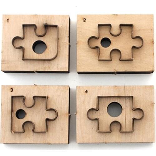 L5YA 4Pcs Puzzle Wooden Die Cutting Leather Mold Jigsaw Puzzle Cutting Mold Scrapbook Embossing Jewelry DIY Leather Crafts