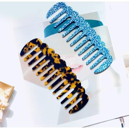 Korean Style Acetate Wavy Trim Anti-Static Massage Hair Comb Colorful Marble Stone Print Large Wide Tooth Hairbrush Hairdressing