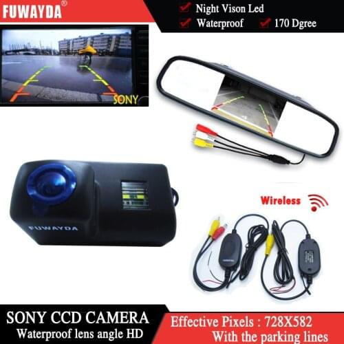 FUWAYDA CCD Car Rear View Reverse Backup Parking Camera +4.3" mirror monitor for Peugeot 206 207 306 307 308 406 407 5008 Tepee