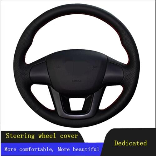 DIY Car Accessories Steering Wheel Cover Black Hand-stitched Breathable Genuine Leather For KIA RIO 2011 2012 2013 2014
