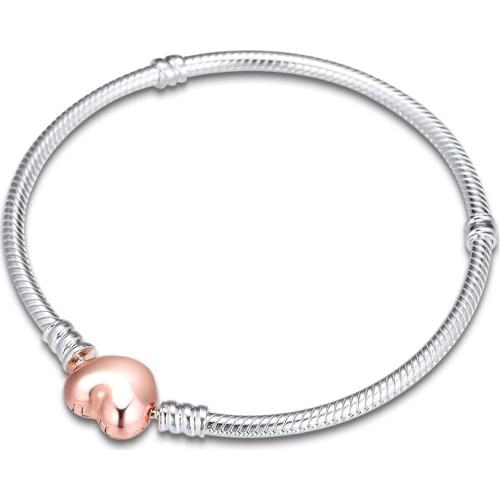 Bracelet For Women Rose Heart Clasp Snake Chain Bracelets 925 Sterling Silver Jewelry Femme Pulseira Plata de ley Armband