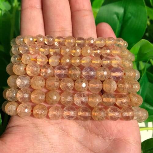 Natural Faceted Stone Citrines Quartz Loose Beads 15"Strand 4/6/8/10mm Pick Size Loose Beads for Jewelry Making Accessories DIY