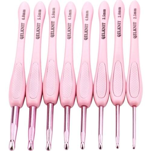 DIY Womens Knitting Needles, Pink Handle and Aluminum Crochet Hook, Handmade Weaving Storage Bag Household Sewing Tool Set