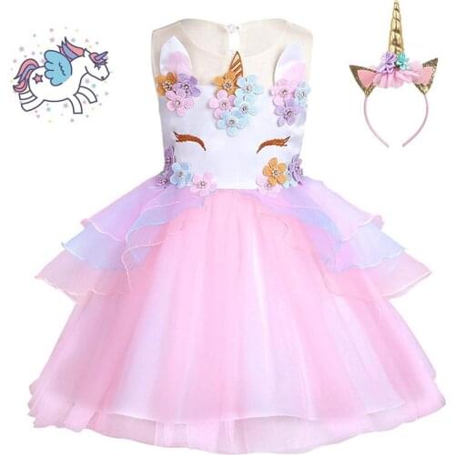 Girls Instagram Hot Unicorn Party Dress New Designer Children Prom Ceremonies Gowns Tutu Fluffy Birthday Princess Dress