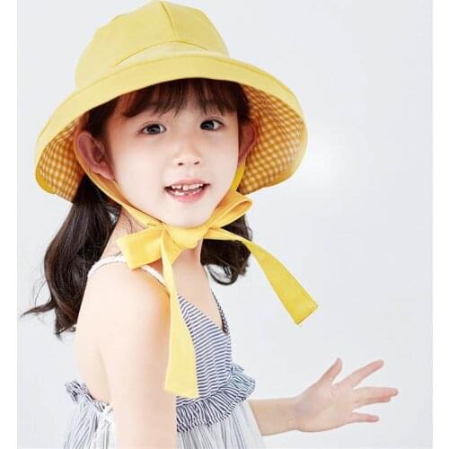 Doitbest Double-sided wear summer boy girl Bucket fishing Hats Sunscreen sun cap Lace bow Spring kids children fisherman hat