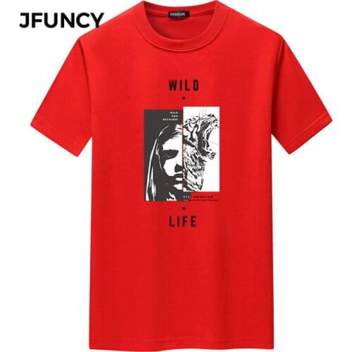 JFUNCY Vintage Print Harajuku T Shirt Men Tee Shirts Oversized Loose Male Clothes 2021 Summer Man Tops Casual Short Sleeve