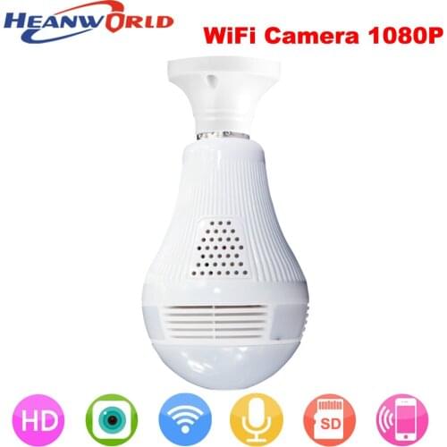 Heanworld 1080p wifi camera two way audio hd 2.0mp security camera 360VR intelligent bulb support micro sd card indoor camera