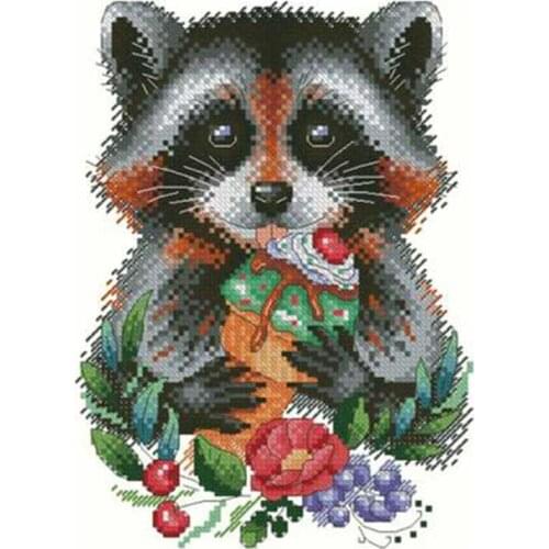 Cong bear eating cake patterns Counted Cross Stitch 11CT 14CT 18CT DIY Chinese Cross Stitch Kits Embroidery Needlework Sets