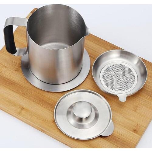 Hot 1L/1.5L Stainless Steel Cooking Oil Can Bottle Container with Fine Mesh Strainer