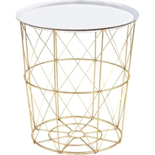 34.5 x 30.5 x 23cm Iron Metal Coffee Table Dirty Storage Basket Tea Fruit Snack Serving Board Tray Golden White Cover Trumpet