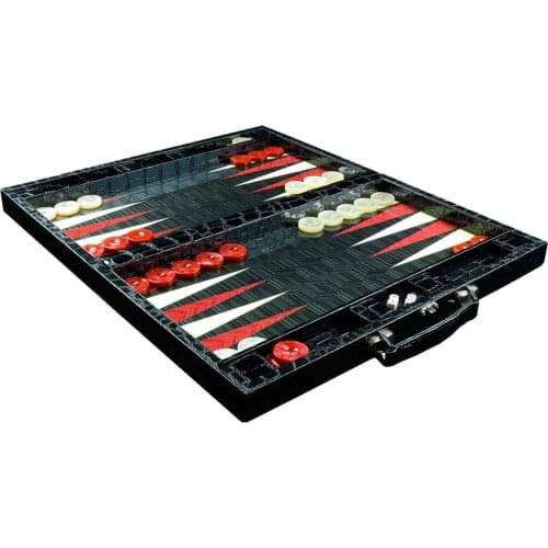 Leather Bag Backgammon Black Crocodile Large Ottoman Solid Wood Table Game Dimensions: 48.0 x 28.5 x 6.5 cm