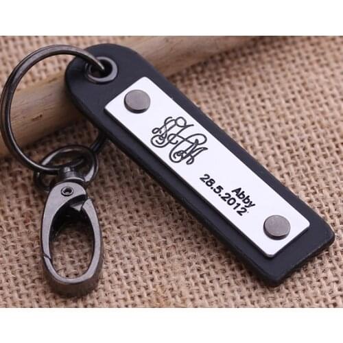 Monogram Leather keychain - Personalized Leather Key Chain - Anniversary, Wedding, Birthday or Graduation gift - Mens Gift