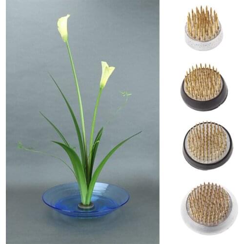 Round Ikebana Kenzan Flower Frog With Rubber Gasket Art Fixed Arranging Tools K1MF