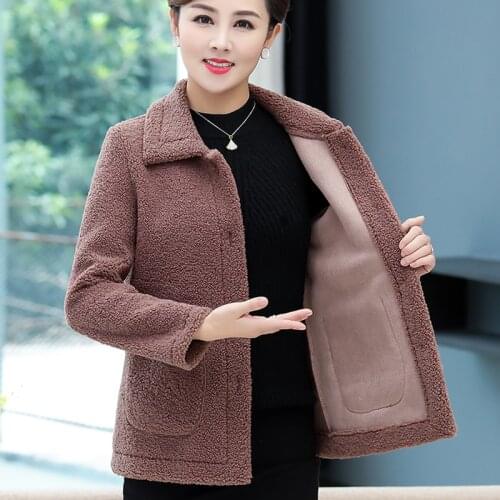 New Autumn Winter Parka Coat Female Short Outerwear Loose Mother Granulated Lamb Wool Overcoat Thick Warm Oversize Jacket Women