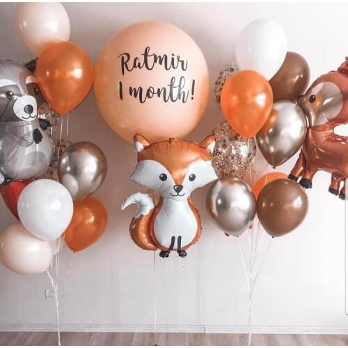 Fox Deer Raccoon Animal Balloons Birthday Wedding Forest Party Decoration Metal Silver Latex Balloon Baby Shower Background Deco