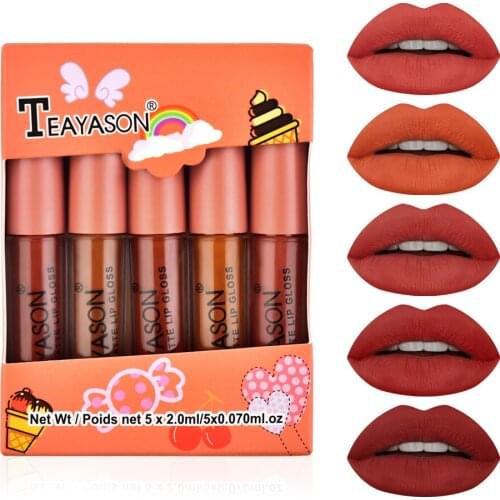 TEAYASON Fashion 5pcs/box 20 Colors Matte Liquid Lipstick Waterproof Long Lasting Nude Makeup Sexy Red Lipgloss Velvet Beauty