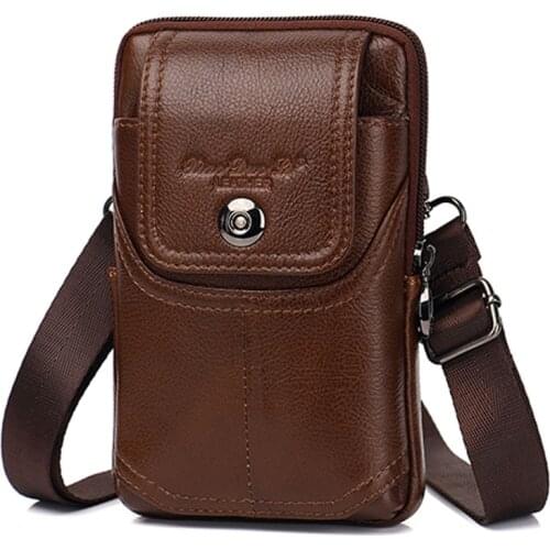 Men Genuine Leather Bag Purse Waist Belt Pack Hook Cross Body Business Cell Phone Case Small Shoulder Fanny Messenger Bags