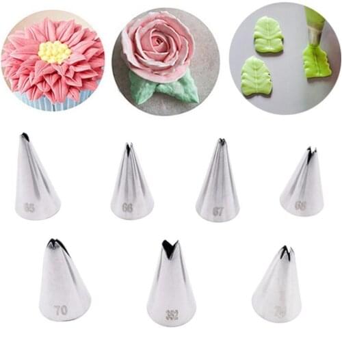 Leaves Set 7 Pcs Nozzles Stainless Steel Icing Pipinp Tips Pastry Nozzle For Cake Fondant Baking Decorating Tools