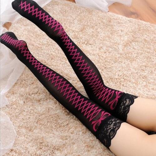 Lingerie lace sexy stockings thigh printed bow stockings