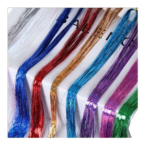 New Colorful Metallic Glitter Tinsel Laser Fibre hair Wig Hair Extension Accessories Hairpiece party stage Wig Festive Supplies
