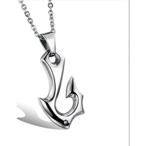 New Trendy Special Fishhook Shape Pendant Necklace Mens Necklace Fashion Metal Sliding Pendant Accessories Party Jewelry