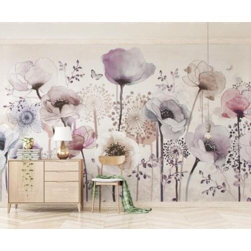 CJSIR Wallpaper for Living Room Silk Cloth Wallpaper Watercolor Hand Painted Style Lilac Floral TV Backdrop 3d Wallpaper Decor