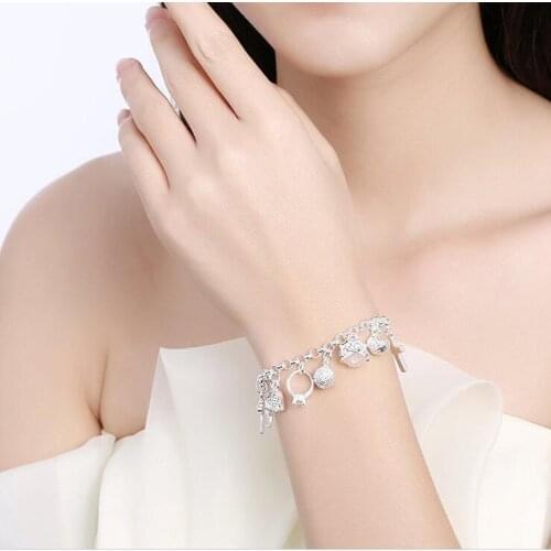 Charm Sterling Crystal Star Chain Bracelet Unique Cross Pendant Bracelets Women Fashion Jewelry Accessories Gifts