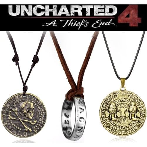 Game Uncharted 4 Necklace Thiefs End Nathan Drake Pendant Necklace Long Short Chain Pirate Skull Coin Jewelry Fans Collection