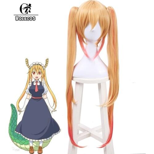 ROLECOS Anime Miss Kobayashis Dragon Maid Tohru Cosplay Wigs 80cm Mixed Color Wig Heat Resistant Synthetic Hair