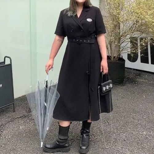 Suit dress 2021 new spring and summer design black dress Straight Casual Cotton Notched Regular korean dress