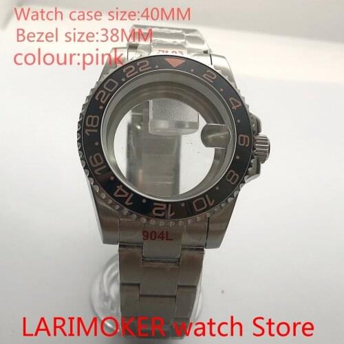 Suitable for NH35 NH36 Mingzhu 40mm sapphire glass 904L stainless steel case sealing bottom cover, with bezel pink