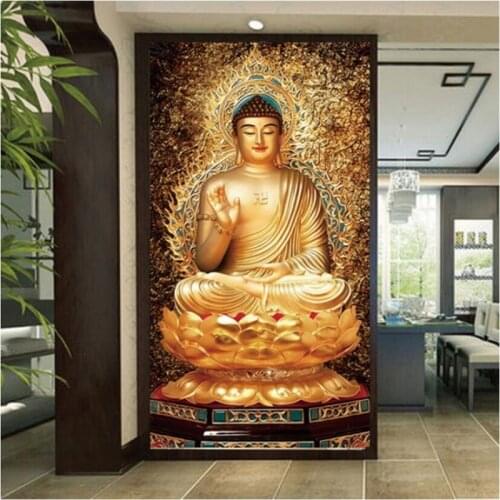 Custom wallpaper 3d shakyamuni buddha buddha statue chinese style golden decorative painting porch background wallpaper фотообои