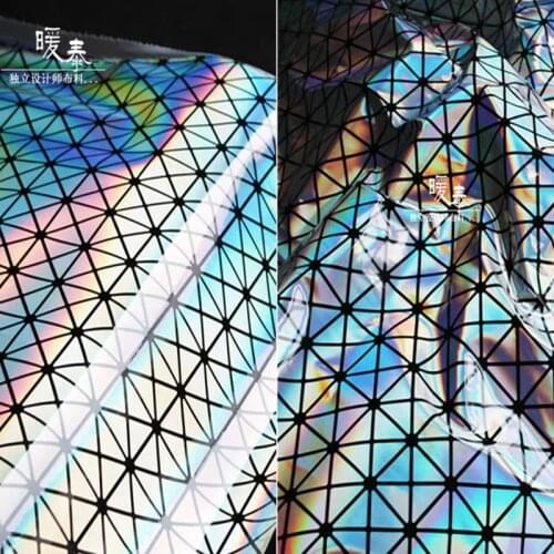 Iridescent Synthetic Leather Fabric Checkerboard Reflective Waterproof DIY Patches Bags Decor Clothes COSplay Designer Fabric