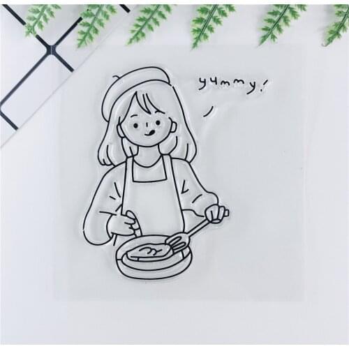 Cooking Girl Clear Stamps Bullet Journal Seal For Scrapbooking/Craft Supplies Rubber Stamp Sentiment Photo Album Card Making