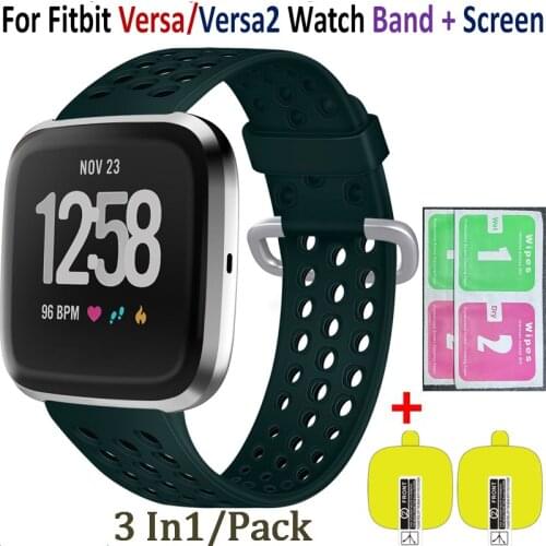 Silicone Band Strap For Fitbit Versa2 Versa 2 Smart Bracelet Replacement Wristband for Fitbit Versa Watch Screen Protector Film