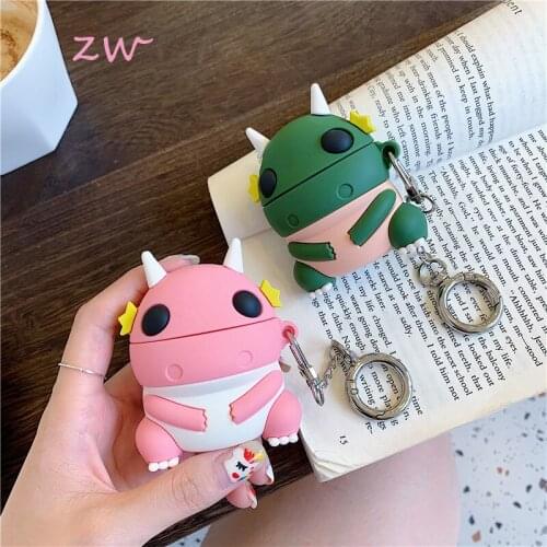 Chaveiro Cute 3D PVC Silicone Dinosaur Airpods Case Protective Cover Gift Keychain Keyring For Lovers Men Women Christmas Gift