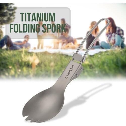 Lixada Titanium Spork Folding Spoon Outdoor Camping Titanium Spoon Flatware Camping Tableware Travel Folding Camp Spoon