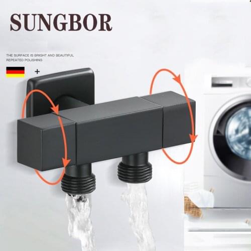 Black diverter thickened three-way angle valve, one in and two out dual purpose washing machine faucet, toilet valve, double out