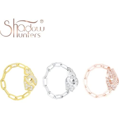 SHADOWHUNTERS 100% Silver 925 Jewelry Handcuffs Rings For Women And Men Link Ring With Zircon CZ Luxury Brand Anneau De Menottes