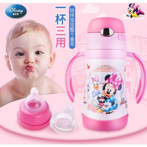 Disney infant 304 thermos cup baby learn to drink water cup portable anti-choking milk leakage duck bill straw three uses