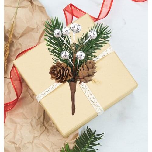 Christmas Tree Decoration Mini Artificial Pine Needles Plants With Pine Cones Diy Scrapbooking Wedding Accessories 6pcs/set