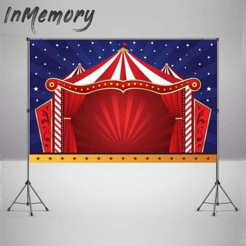 Red Curtain Stripes Circus Party Carnival Custom Photo Studio Backdrop Star Sky circo Background Vinyl 220x150cm