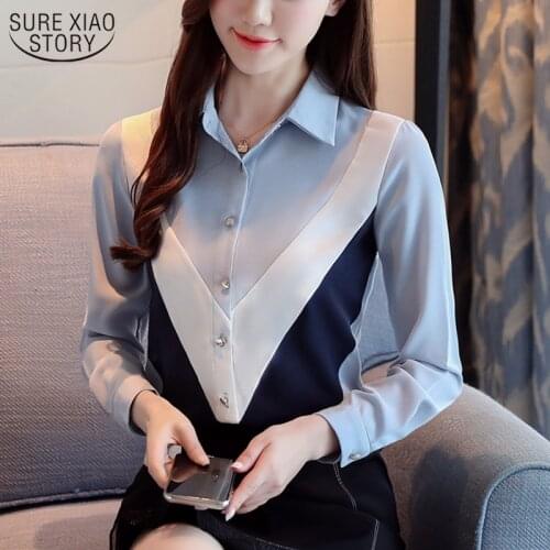 2021 Autumn New Long Sleeve Lapel Chic Chiffon Blouse Women Korean Loose Slim Fashion Stitching Bottoming Shirts Blusas 10750