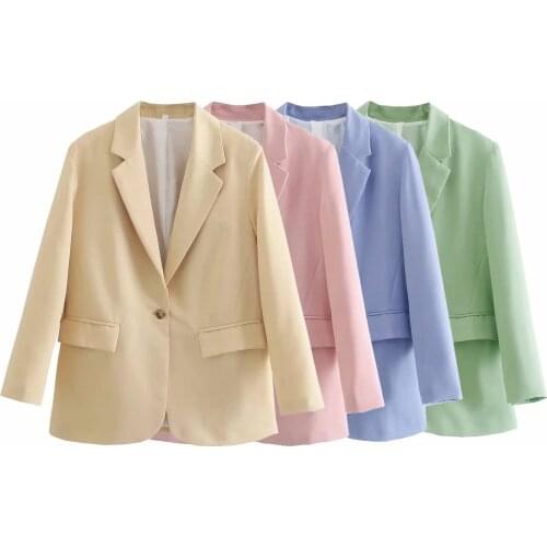 Solid Color Fashion Office Lady Coats Blazers Casual Oversized Loose One-Button Suit Jacket Women Blazers 2021 Autumn Winter New
