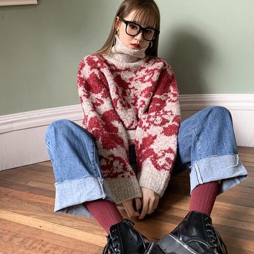 Spring Autumn Womens Korean Version Thickened Turtle Neck Sweater Loose Knitwear