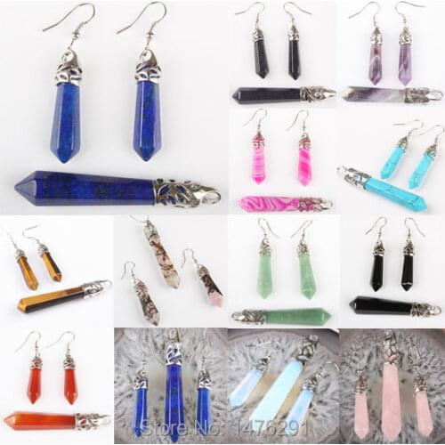 1 SET Charm Carnelian Onyx Opal Carnelian Quartz Lapis lazuli Beads Hexagon Prism GEM Pendant & Earring