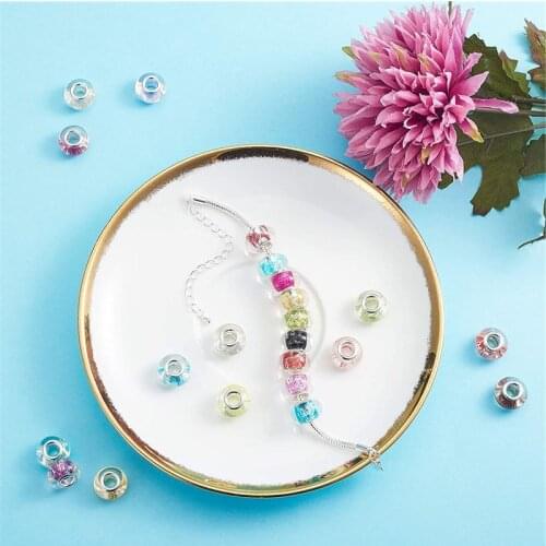 10pcs Color Glitter Round Resin Big Hole European Beads Spacer Fit Women Pandora Snake Chain Slide Bracelet Jewelry Making DIY